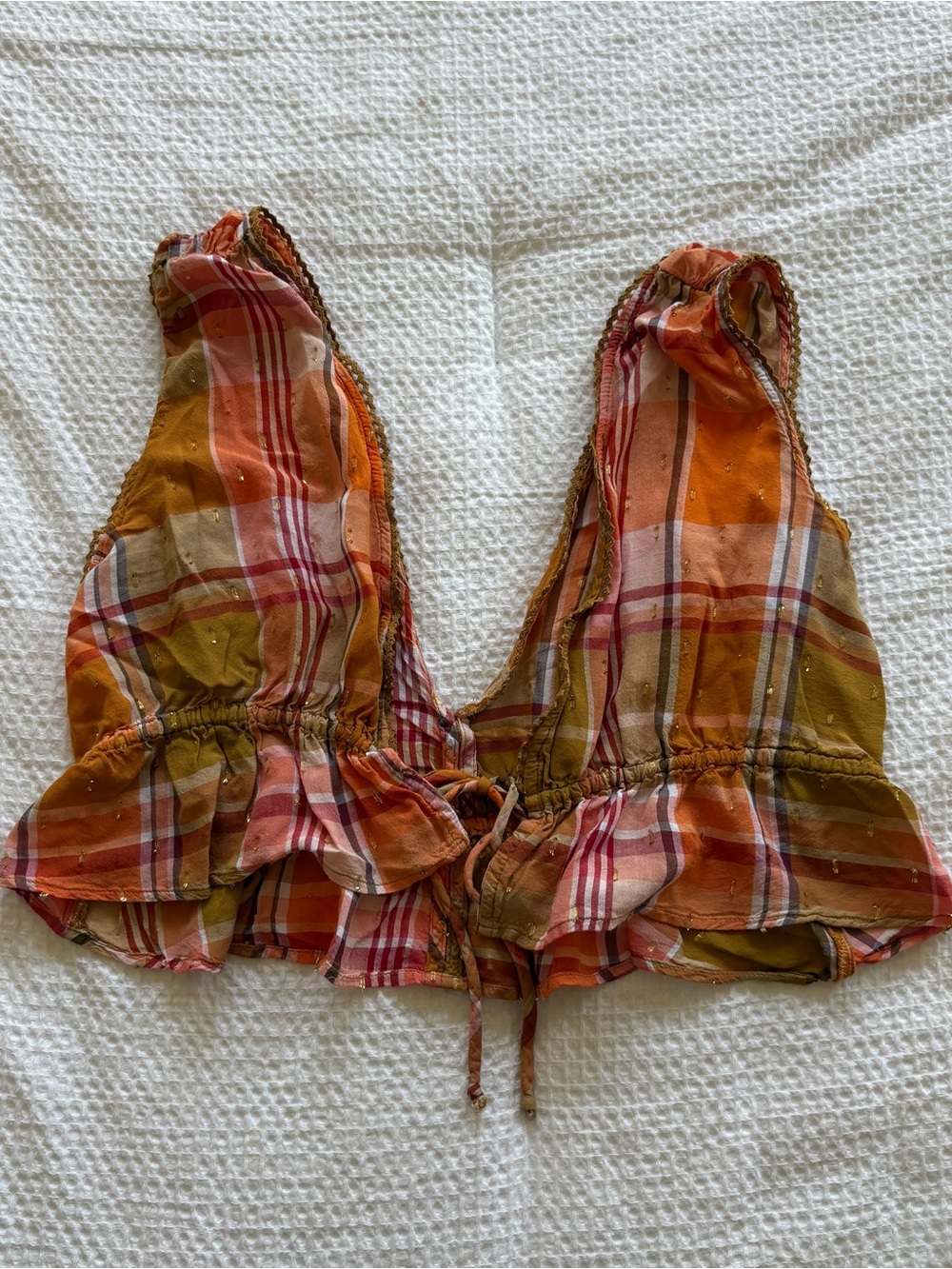 aerie Plaid Tie-Front Top